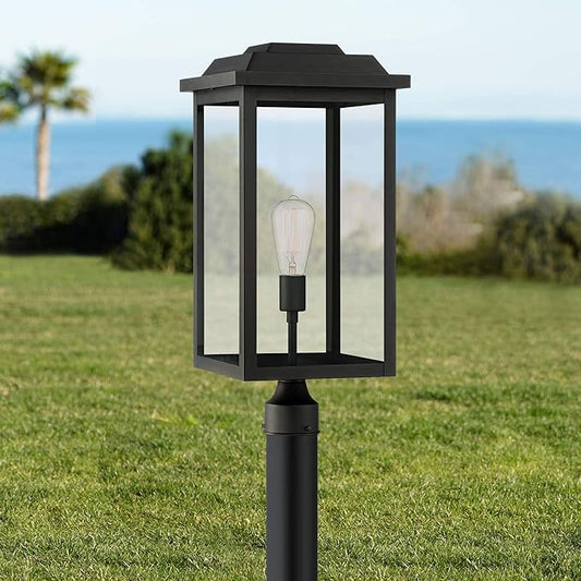 John Timberland Eastcrest Modern Outdoor Post Light Fixture Textured Black Metal 22 1/2" Clear Glass for Exterior House Porch Patio Outside Deck Garage Yard Garden Driveway Home Lawn Walkway