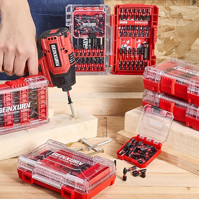 107Pieces Impact Screwdriver Bits Set, Magnetic S2 Steel 1”/2”3”Phillips/Square/Torx/Slotted/Hex/Pozi Bits Tips and Impact Bit Holder with Storage Box Case