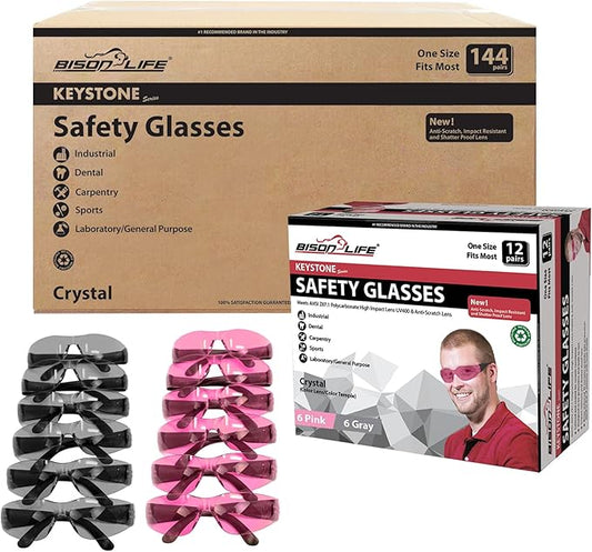 BISON LIFE Keystone Color Lens Safety Glasses | Anti Scratch | Impact Resistance | ANSI Z87.1 Standard | UV 400 Protection