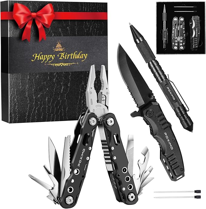 Birthday Gifts, Multitools Gift Set "Happy Birthday" for Birthday, Stocking stuffers Multit-tools Set with Multi-Pliers, Pocket Knife, Tactical Pen, Birthday Gift for Men Women(HAPPY BIRTHDAY)