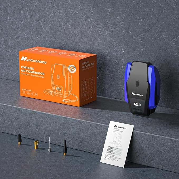 Tire Inflator Portable Air Compressor, 150PSI 12V DC Air Pump for Car Tires with LED Light, Auto Shutoff & Pressure Gauge, Tire Air Pump for Car,Motorcycle,Bicycle,Balls and Other Inflatables（Blue）