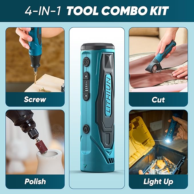 Saker 4-in-1 Electric Screwdriver Cordless, Detachable Tool Head for Box Cardboard Cutter & Rotary Tool, LED Flashlight, 2.5N.M, Home Tool Kits for House Repair, Handyman, DIY(65 Pieces)