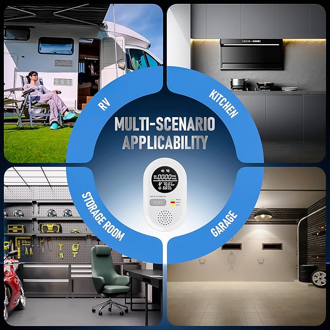 8-in-1 Carbon Monoxide Detectors Plug in & Portable Carbon Monoxide - Travel Carbon Monoxide Detector with Natural Gas/Temp/Humidity with HD Display for Home, RV, Hotel (2)