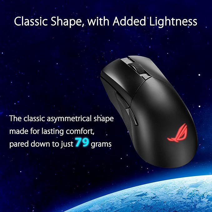 ASUS ROG Gladius III Wireless Aimpoint Gaming Mouse – Right-Handed Ergonomic, 79g, Tri-Mode Connectivity, 36K DPI, up to 119Hr Battery, Hot-Swappable Switches, PC/Mac Support - Black