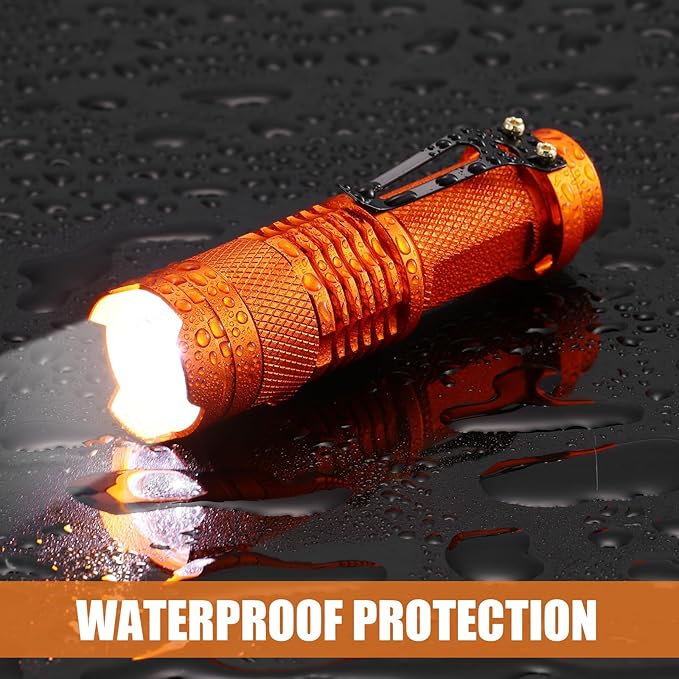 Fumete 20 Pieces LED Flashlight Mini 3 Mode Tactical Torch Small Water Resistant Pocket Flash Light Adjustable Focus Light Pen for Men, Father, Indoor Outdoor Hiking(Orange)