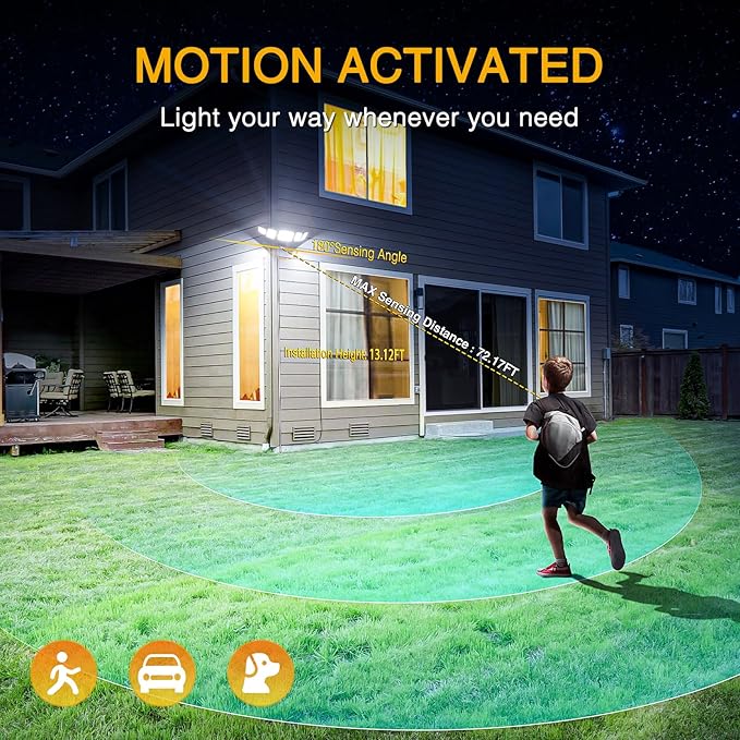 Onforu 5 Heads 55W LED Security Lights Motion Sensor Outdoor, 360° Wide Angle Wide Illumination, 5000LM Flood Light, 6500K, IP65 Waterproof, Hardwired Wall Light for Garage, Yard, Porch, Entryway