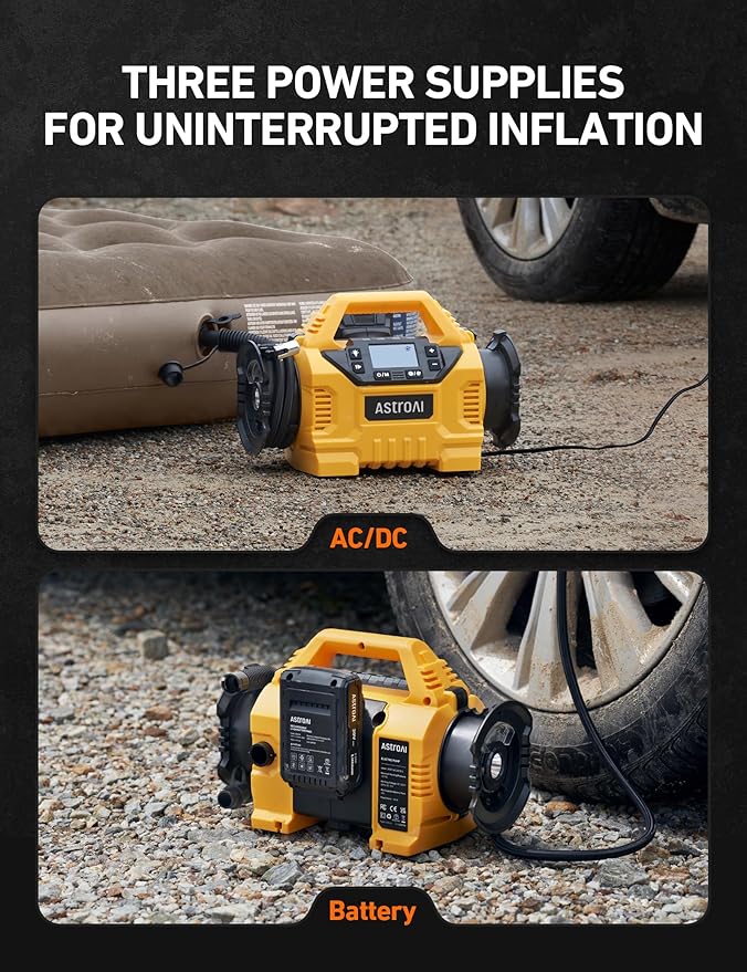 AstroAI Cordless Tire Inflator Portable Air Compressor for Car 160PSI with HD Screen, 3 Power Sources & Dual Powerful Motors, Heavy Duty Air Pump Inflation/Deflation father day gifts