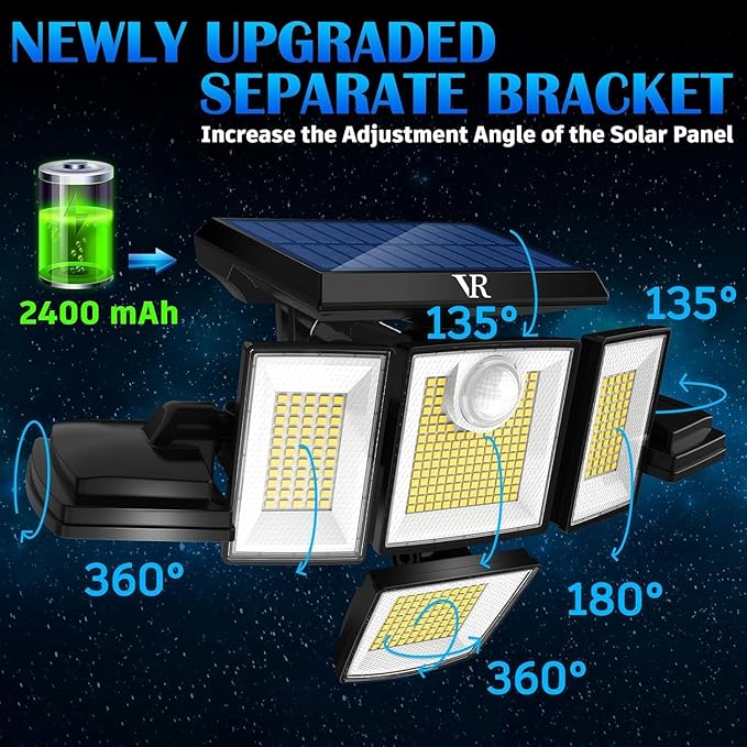 Solar Motion Sensor Flood Lights Outdoor - 496LEDs 3500LM 3 Lighting Modes 3 Levels Brightness, 6 Heads 360° Illumination, IP65 Solar Security Lights,for Porch Yard Patio Garage (2Pack)