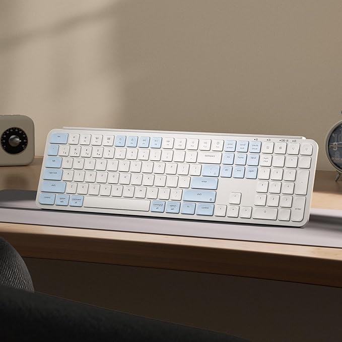 Keychron B6 Pro Full-Size Ultra-Slim Wireless ZMK Custom Keyboard, Triple-Mode 2.4 G/Bluetooth 5.2/Wired Programmable, Lightweight Quiet Key with Numeric Keypad for Mac/Windows, Retro Blue