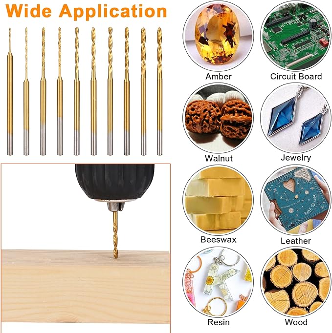 Mini Twist Drill Bit Set, 10Pcs Micro Engraving Drill Bits, 0.6mm-2.2mm, HSS 2.35mm Shank Titanium Coated Tiny Drill Bit Hole Drilling Tool for DIY Resin, Jewelry, Amber, Circuit Board, Walnut