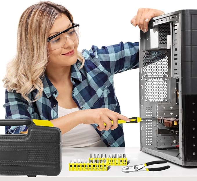 39 Piece Tool Set General Household Tool Kit - Basic Home Tool Set Small Hand Tool Kit with Plastic Toolbox Storage Case for Home Garage Office College Dormitory Use Yellow