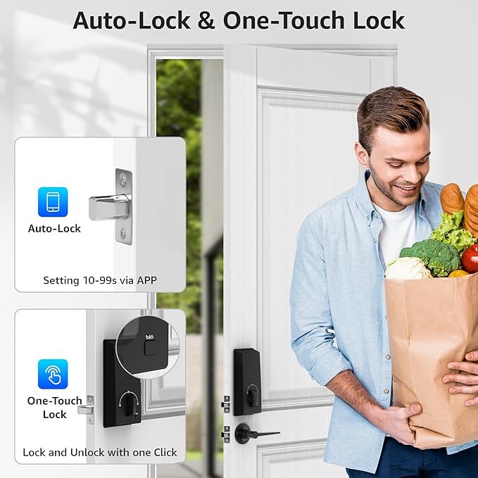 LOCK&SOLVER Keypad Door Lock with Handle, Smart Locks for Front Door, Keyless Entry Doorlock, Deadbolt Lock with Handle Set, App Remote Control, Easy Install with Video Guide, Rust-Resistant Zinc
