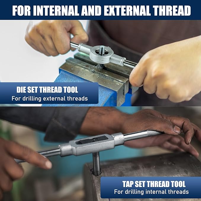 84pc Tap and Die Set in SAE & Metric Sizes, Standard Tap Set and Die Tool Set for Threading and Rethreading Internal and External Threads, M3-M12 Thread Repair Kit