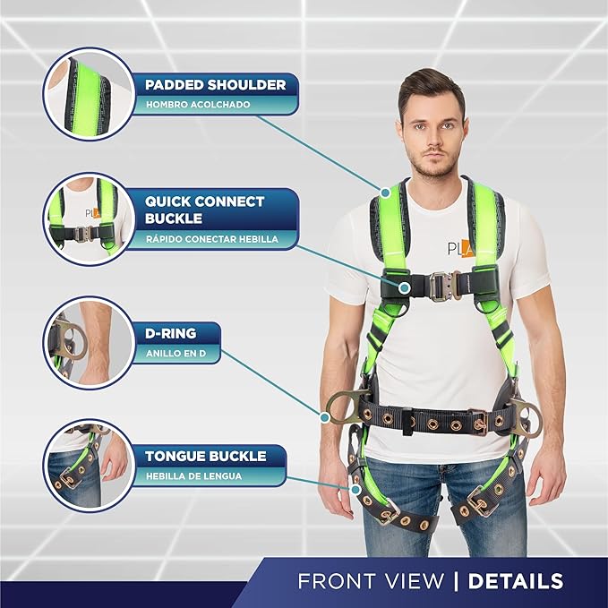 Palmer Safety Hammerhead 5pt Safety Harness Back Padded, QCB Chest, Tongue Buckel Legs Straps, Back & Side D-Rings