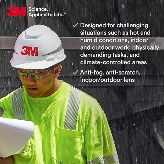 3M Safety Glasses, Solus 1000 Series, ANSI Z87, Scotchgard Anti-Fog, Indoor/Outdoor Grey Lens, Blue/Black Frame