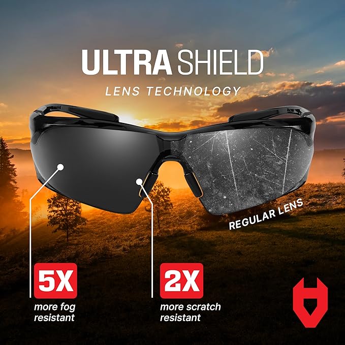 NoCry Anti-Fog Safety Sunglasses for Men with Scratch Resistant Lenses — Tinted Safety Glasses for Construction with 100% UV Protection — ANSI Z87.1 Work Sunglasses with Adjustable Temples & Nose Pad