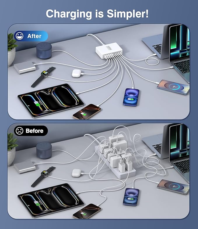 300W USB C Charging Block, 10-Port USB C Charging Station PD 100W Laptop Fast Charger Adapter for MacBook Air/Pro, iPhone 17/16/15/14/13 Pro Max, iPad Pro, DELL, Samsung Galaxy