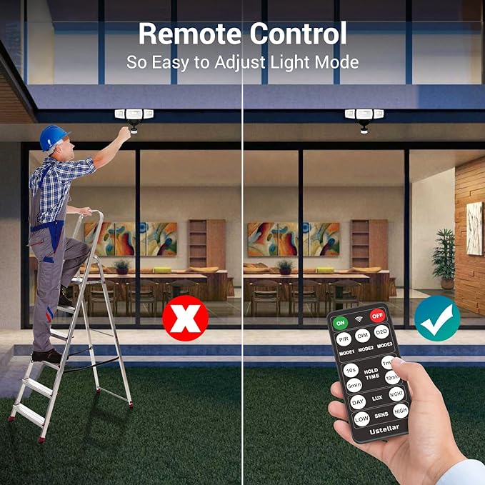 USTELLAR 55W LED Security Lights Motion Sensor Light with Remote Control, Outdoor LED Flood Lights Dusk to Dawn 5500LM 5000K, IP65 Waterproof, Exterior Floodlight for Garage, Yard, Eave - 2 Pack BLACK