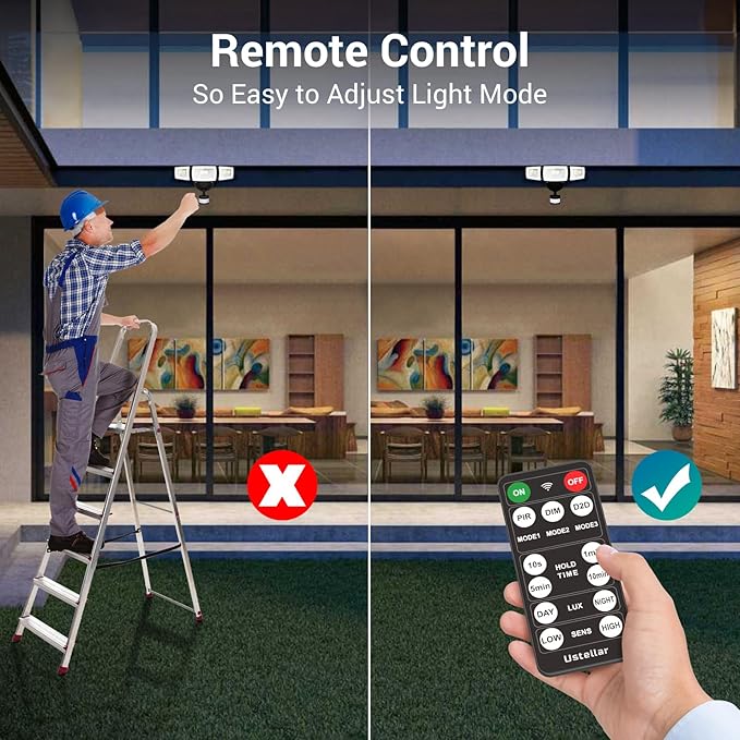 USTELLAR 55W LED Security Lights Motion Sensor Light Outdoor with Remote Control, Dusk to Dawn LED Flood Lights 5500LM 5000K, IP65 Waterproof, Exterior Flood Light for Garage, Yard, Eave-1 Pack Black