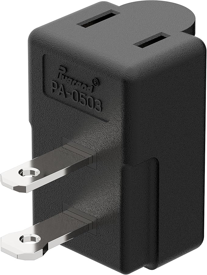 Right Angle Adapter,2-Prong 90 Degree Rightward Angled AC Adapter, Polarized 2-Prong L Type Adapter, Vertical Right Angled Down Angle Power Adapter, PA-0503B Black Color
