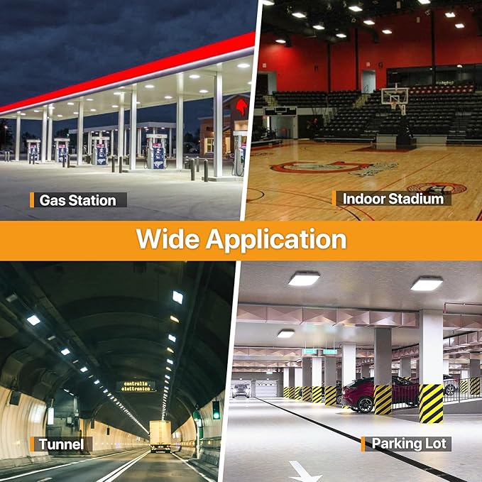 100W LED Canopy Lights Selectable Wattage 100/80/60W 3CCT 3000/4000/5000K, IP65 ETL Listed Commercial Canopy Lights for Gas Station Warehouse Garage Shop, Black, CNL03