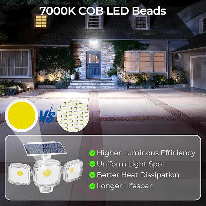 CINOTON Solar Motion Sensor Outdoor Lights, 3 Modes LED Security Flood Light with Remote Control, IP65 Waterproof Solar Powered Outside Wall Lighting for Garden Porch Garage Yard Driveway White 2 Pack