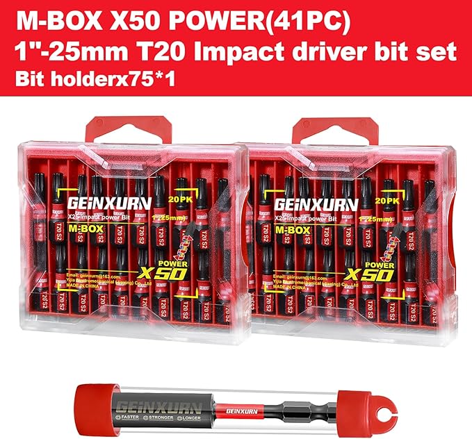 40Pieces 1 In. T20 Impact Tough Magnetic Screwdriver Bit Set, #20 Torx Head Insert Bits, S2 Alloy Steel Star Bits with 1Pc Impact Bit Holder and Storage M-Box