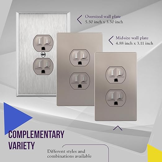 ENERLITES Elite Series Duplex Receptacle with Screwless Wall Plate, Residential Grade Duplex Outlet, Tamper-Resistant, Grounding, 15A 125V, UL Listed, 61580-TR-NKWP, Nickel with Wall Plate
