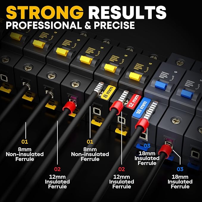 Ferrule Crimping Tool Kit, Ratchet Pliers for 24-8 AWG with 24 Types Insulated and Non-Insulated Ferrules, Ferrule Crimper, Wire Ferrules Kit, Crimping Pliers set with Wire Strippers