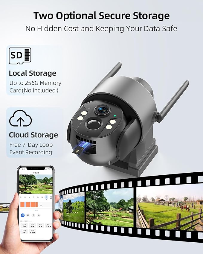 Solar Security Cameras Wireless Outdoor, 4G LTE Cellular Security Cameras for Home Security, 360° PTZ Surveillance Camera with PIR, Color Night Vision, 2-Way Talk, IP66 Waterproof, Work with Alexa