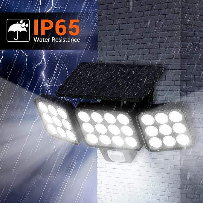 WdtPro Solar Lights Outdoor Waterproof 1 Pack, 3500LM Super Bright Motion Sensor Solar Powered LED Flood Lights, Upgrade Glass Panel, Solar Security Light Spotlights for Outside Yard