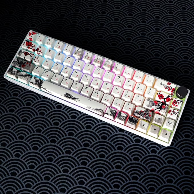 MOLGRIA GK68 68-Key RGB Backlit Gaming Keyboard with Plum Blossom Keycaps, Hot Swappable Yellow Mechinery Switches, Wired and Wireless with Knob Mechanical Keyboard for Win/Mac OS