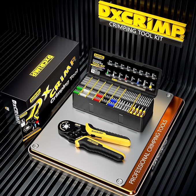 Ferrule Crimping Tool Kit, Hexagon Ferrule Crimper,Ratchet Pliers for (AWG 24-10) with 16 Types Insulated and Non-Insulated Ferrules, Wire Ferrules Kit, Crimping Pliers set,Hex Crimper