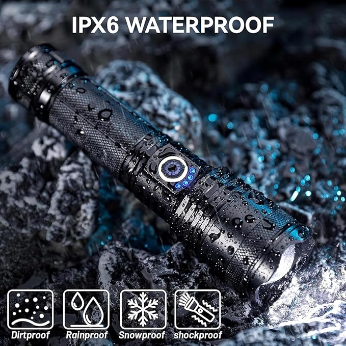 Rechargeable LED Flashlights High Lumens, 90,000 Lumens Super Bright Flashlights with 5 Modes, Waterproof Powerful Flash Light Multifunctional Flashlights for Home Camping Hiking(2 Pack)