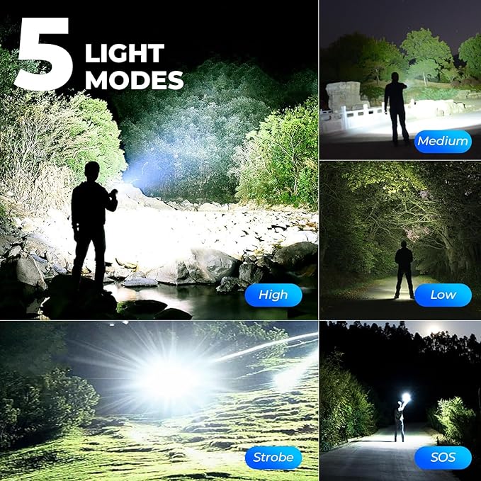 Rechargeable 90,000 High Lumens Flashlights - 3 Pack Super Bright LED Flash Light for Home with 5 Modes, Powerful Waterproof Handheld Flashlight for Camping Emergencies (L-3P)