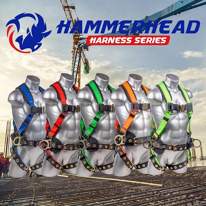 Palmer Safety Hammerhead 5pt Safety Harness Back Padded, QCB Chest, Tongue Buckel Legs Straps, Back & Side D-Rings