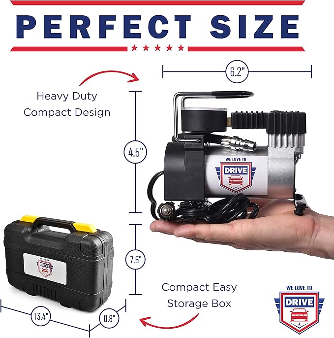 Tire Inflator Portable Air Compressor with Tire Repair Kit – 12V DC Air Pump for Car Tires, 150 PSI Electric Air Pump with Tyre Pressure Gauge, Emergency Kit, and Car Accessories Air Pump