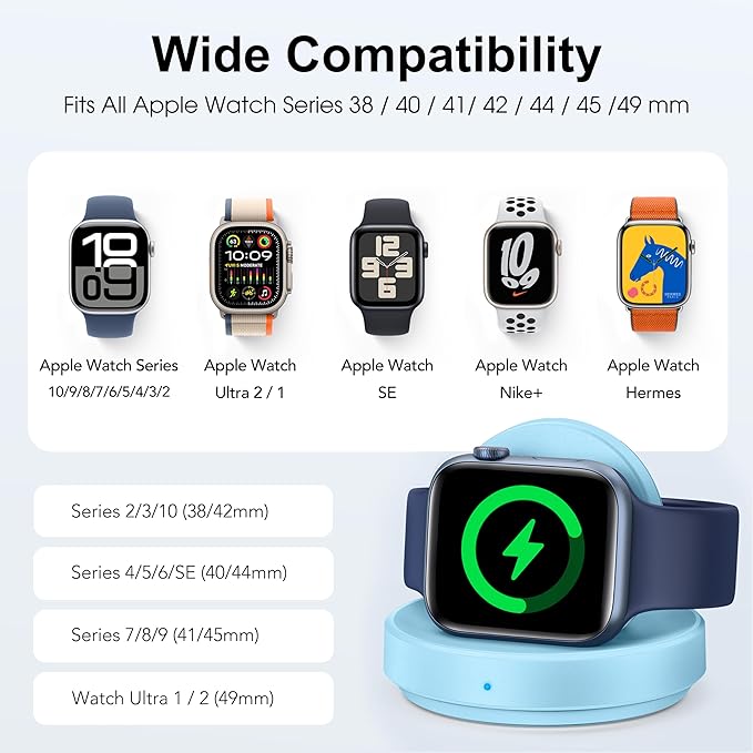 Portable Magnetic Charging Dock for Apple Watch, Wireless Fast Watch Charger Stand with Charging Cable,Support Nightstand Mode,Compatible with Apple Watch 10 9 8 7 SE 6 5 4 3 2/Ultra 2-Sky Blue