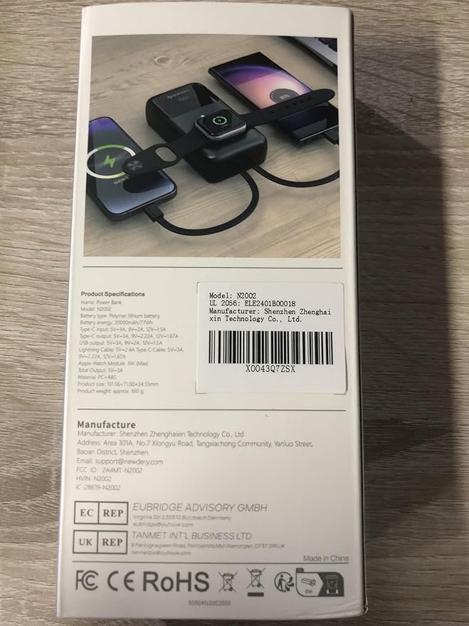 NEWDERY 20000mAh Portable Charger for Apple Watch, Power Bank Built-in Cables, PD 20W Fast Charging Travel Battery Pack with USB C Cable for All iWatch, iPhones, iPad, Samsung More Phones Tablets