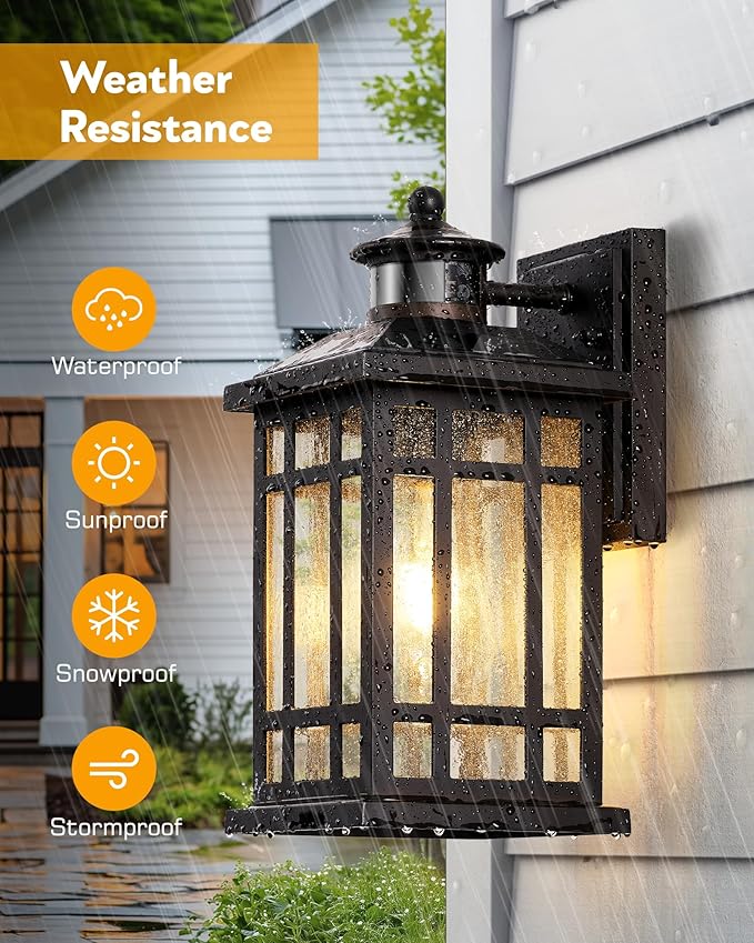 Motion Sensor Outdoor Wall Light, Oil Rubbed Bronze Dawn to Dusk Outdoor Light Fixture, Aluminium Anti-Rust Porch Lights Wall Mount, Outside Lights for House Garage Patio Entry Front Door