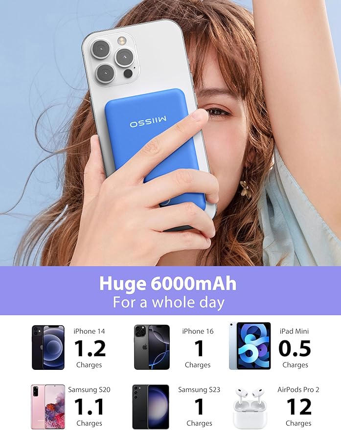 6000mah Ultra Slim Built in Cables Power Bank, Card Size Built in USB C Cords Battery Pack Portable Charger for Phones, 3 Output External Battery Pack Compatible with iPhone, Samsung, Deep Blue