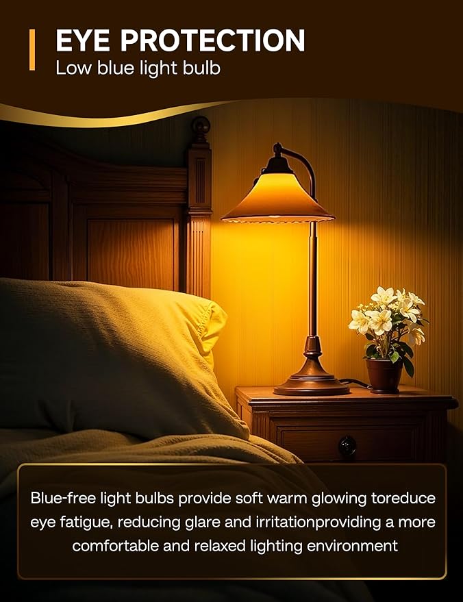 Sleep Light Bulb, 3W Amber Light Bulbs, 1800K Warm Light Bulbs, Blue Light Blocking Dim Bulbs, E26 A19 Mood Soothing Light for Bedroom and Baby Kid Nursery, 2 Pack