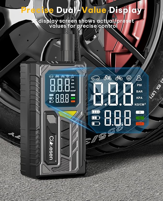 Tire Inflator Portable Air Compressor-150psi Cordless Portable Air Pump for Car Tires Faster Inflation with Tire Pressure Gauge LED Light for Bike Pump Car Bicycle Ball More