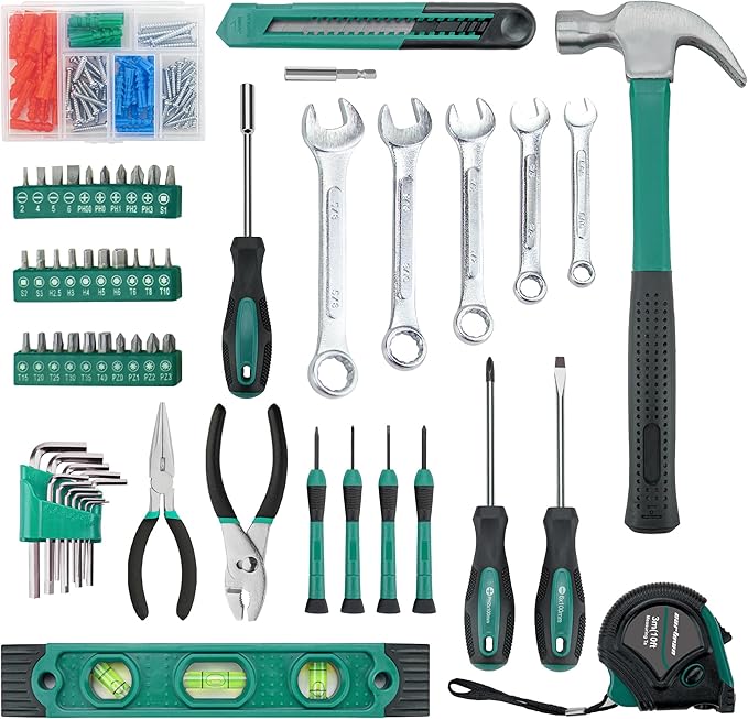 CARTMAN 152-Piece Basic Household Hand Tool Set,with Toolbox Storage Case, All Purpose Home Tool Kit Includes Essential Tools for Office College Repairs Green