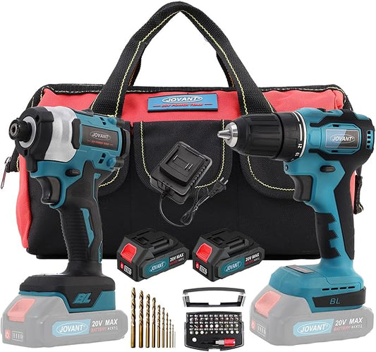 Cordless Drill and Impact Driver, Electric Drill and Impact Driver Combo Kit with 3/8-inch Electric Drill and 1/4-inch Impact Driver with 2 2A Batteries and 1 2.4A Charger