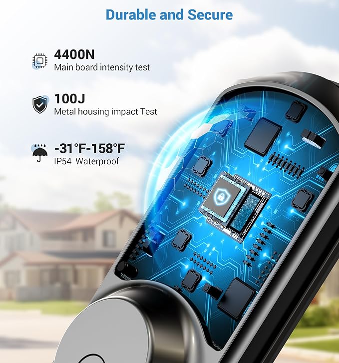 Veise VE06-L Smart Locks with 2 Lever Handle Set, App Control, Keyless Entry Deadbolt for Front Door, Electronic Digital Touchscreen Keypad, Auto Lock, Waterproof, Easy Installation, Matte Black