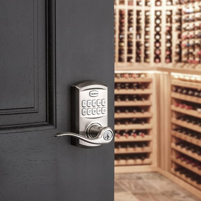 Kwikset SmartCode 917 Keypad Keyless Entry Traditional Residential Electronic Lever Deadbolt Alternative with Tustin Door Handle and SmartKey Security, Satin Nickel