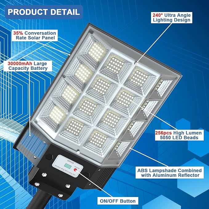 Solar Street Lights Outdoor Waterproof, 8000W Solar Flood Light with Motion Sensor Dusk to Dawn Commercial Parking Lot Light