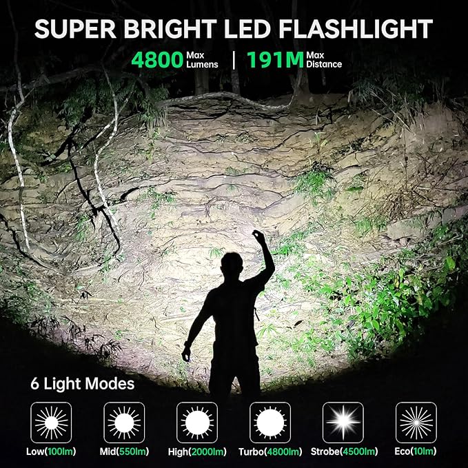 Wurkkos LED Flashlight High Lumen Rechargeable - TS22 4500 lm Super Bright 70.3 HI LED Flashlight USB C Charging IP68 - Constant Current Output Flashlight for Dog Walking Ramping Emergency Hiking