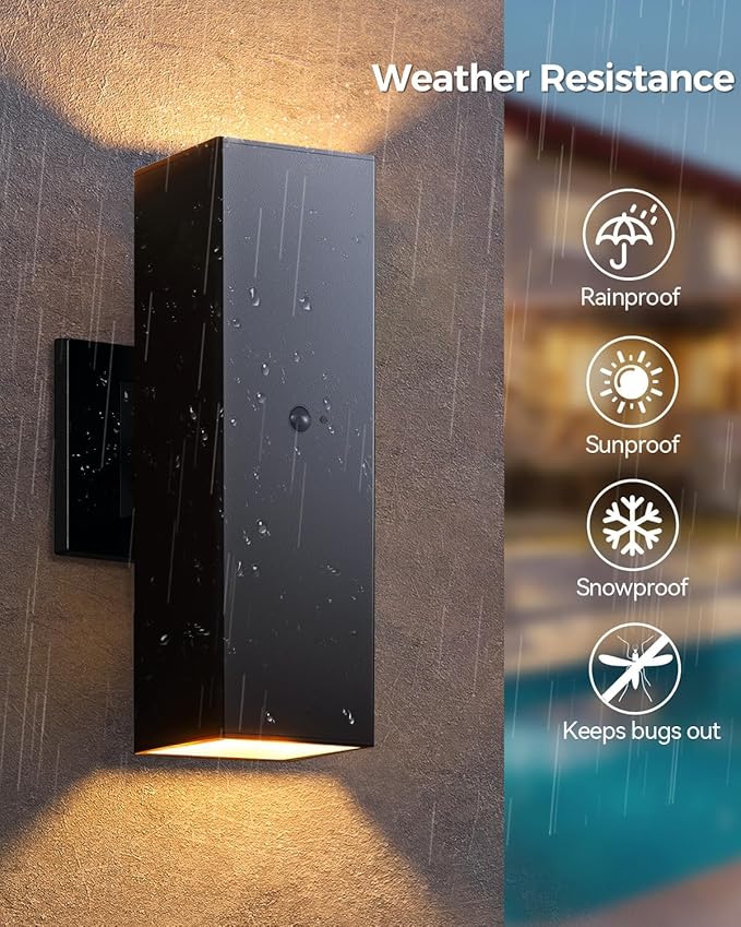 KIZON Motion Sensor Outdoor Lights 2 Pack, Dusk to Dawn Outdoor Lighting Porch Lights, Matte Black Exterior Lighting Fixtures with E26 Base, Waterproof Motion Detector Lights for Outside